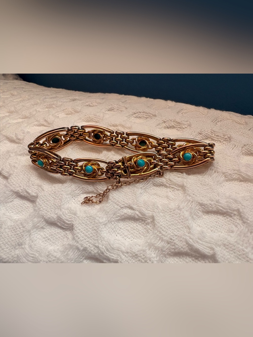 Edwardian 9k Gold and Turquoise Gate Bracelet